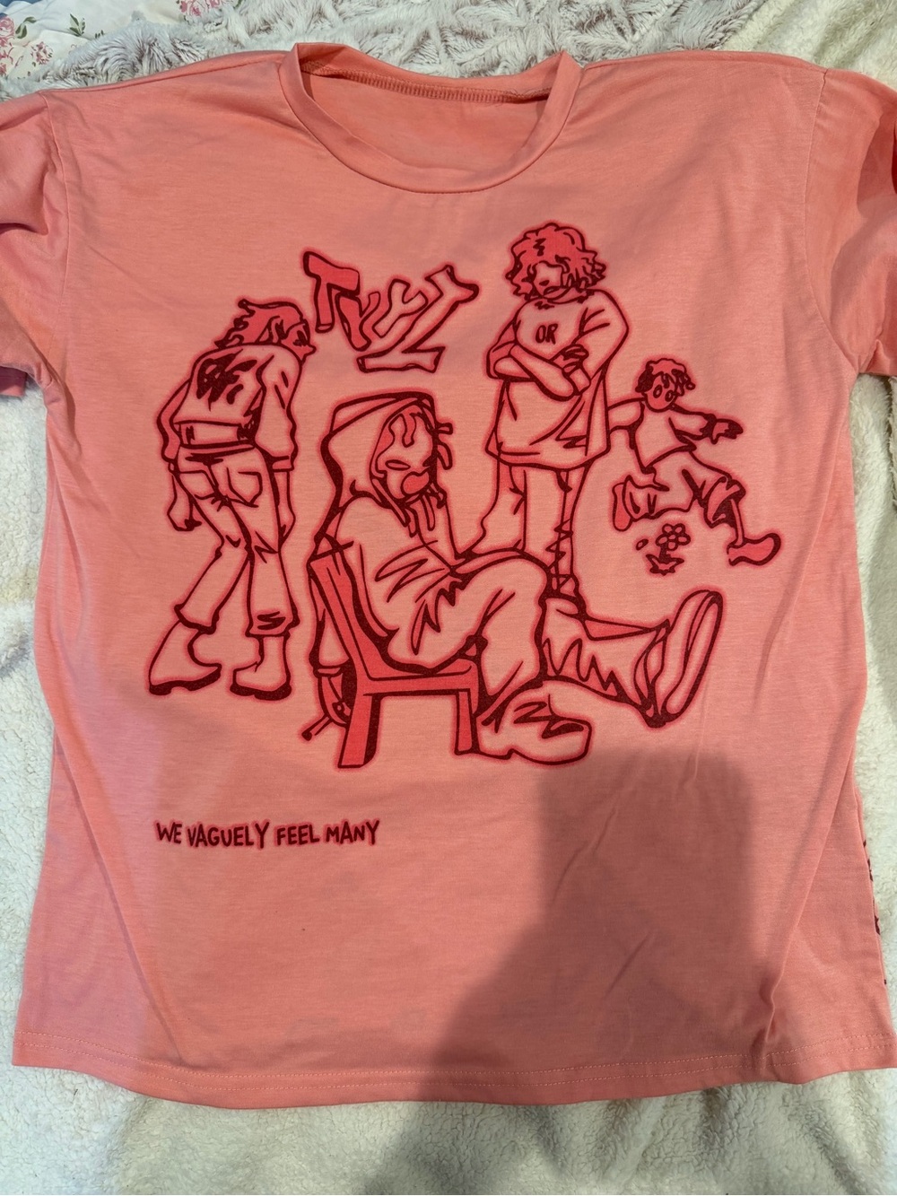 Kids Pink Graphic Tee with Red Outline Artwork